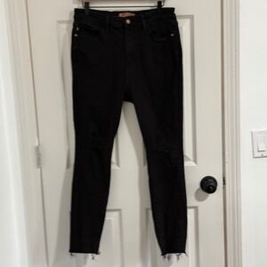 Judy Blue Skinny Jeans Womens 13/31 Black Distressed High Rise Raw Hem Grunge